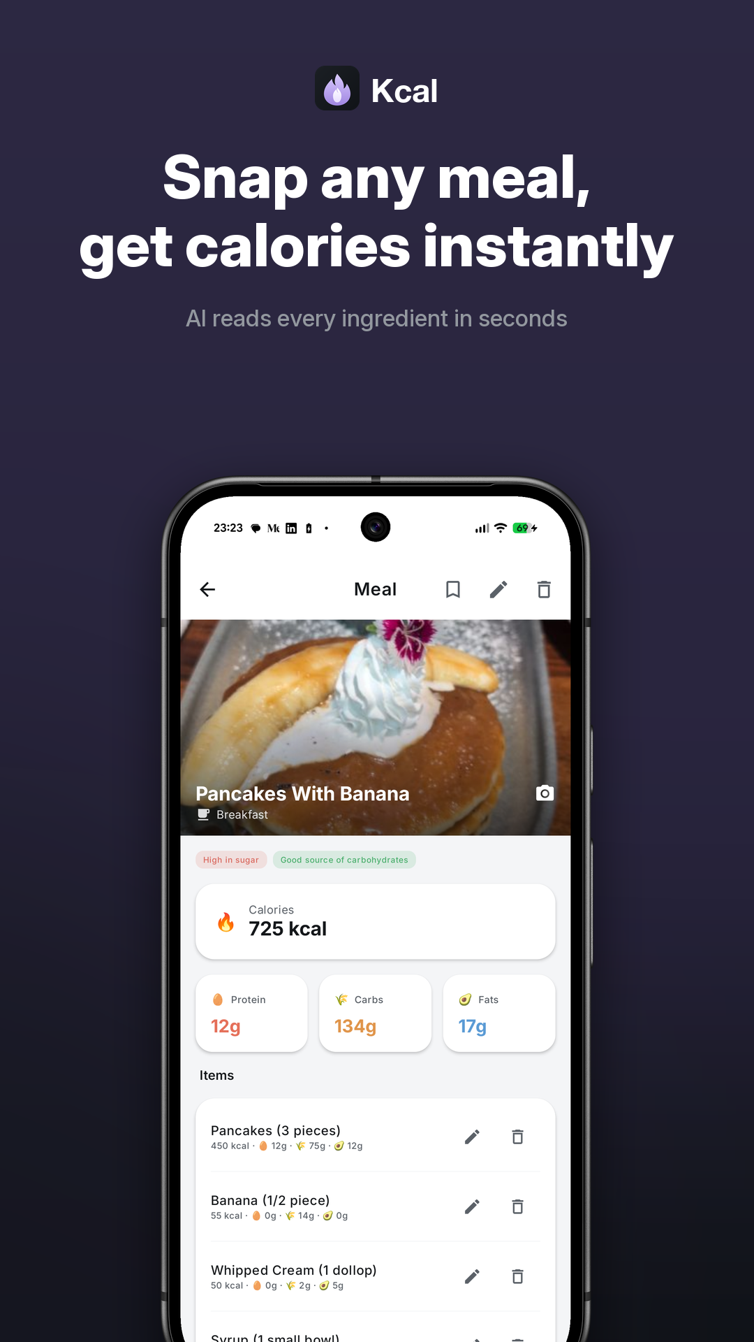 Snap any meal for an instant photo breakdown