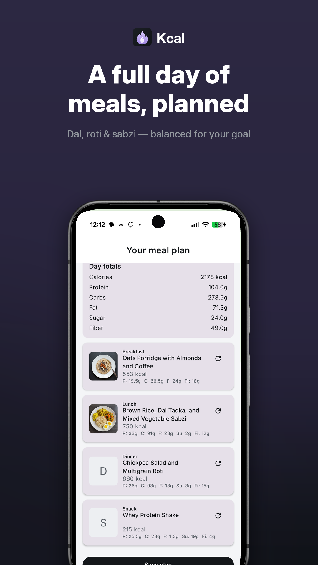 A full day of meals planned for your goal